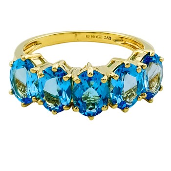 9ct Gold Blue Topaz 5 Stone Ring size N
